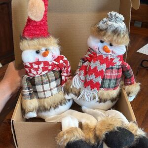 Liliful Set of 2 Snowman Figures Christmas Decor Red Gray